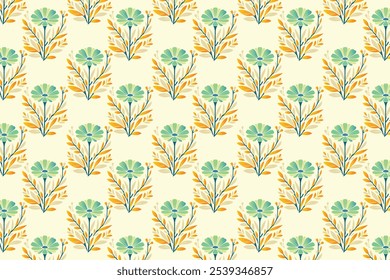 Padrão floral multicolor sem emenda impressionante com flores botânicas abstratas e folhas verdes exuberantes Ideal para tecidos de moda e desenhos de impressão digital