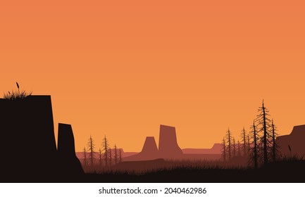 Stunning natural scenery at dusk in the afternoon from the edge of the city. Vector illustration of a city