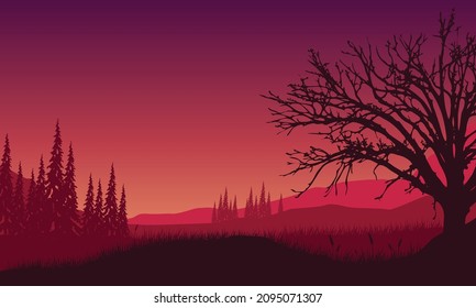 Stunning natural scenery from the edge of the city at dusk in the afternoon. Vector illustration of a city