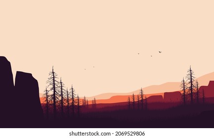 Stunning natural views at dusk from the out of the city. Vector illustration of a city