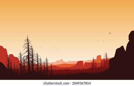 Stunning natural views from the out of the city at dusk in the afternoon. Vector illustration of a city