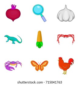 Stunning nature icons set. Cartoon set of 9 stunning nature vector icons for web isolated on white background