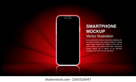 Stunning Neon Red Glow Smartphone Vector: Black Screen Mobile Display Designs for Banners, Wallpapers, and Luxury Vouchers