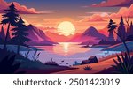 a stunning nightfall over a serene lake