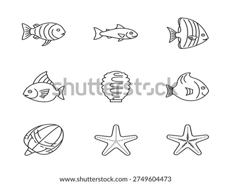 Stunning ocean and sea creature outline icon collection