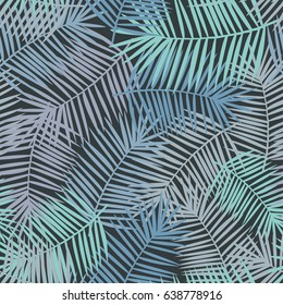 Stunning pattern design featuring palm leaves in pastel colors. Vector illustration on a dark background. 