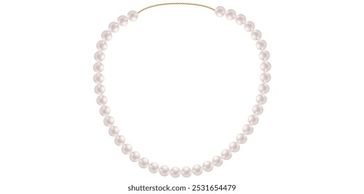 Stunning Pearl Necklace On White Background, Vintage Jewelry Beads Garland Vector Illustration.	