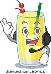 A stunning pina colada cocktail mascot character concept wearing headphone
