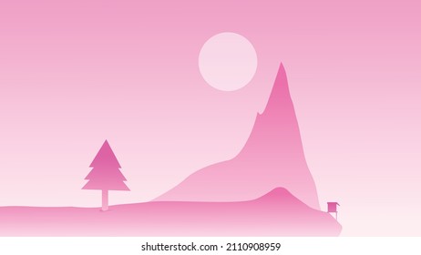 Stunning Pink Mountain Landscape vector illustration. Beautiful scenery design. Valentine day special.