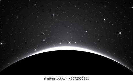 Stunning Planet Eclipse Concept: Solar Light Glare an Abstract Glowing Sunrise on Planet and Earth Illustration for Posters, Backgrounds, Banners, Covers, Leaflets, Flyers, and Brochures. Vector.