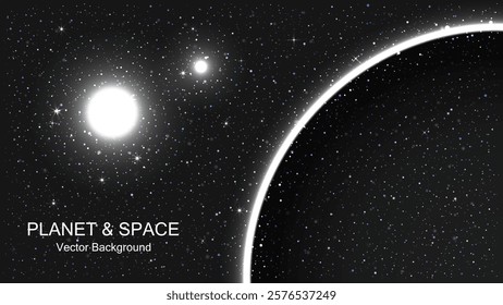 Stunning Planet Eclipse Concept: Solar Light Glare an Abstract Glowing Sunrise on Planet and Earth Illustration for Posters, Backgrounds, Banners, Covers, Leaflets, Flyers, and Brochures. Vector.