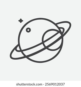 Stunning Planet Icon in Minimalist Line Art Style - A Perfect Blend of Simplicity and Cosmic Beauty