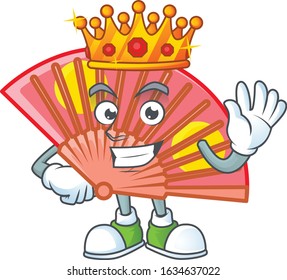 A stunning of red chinese folding fan stylized of King on cartoon mascot style
