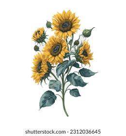 A stunning representation of nature's beauty, this watercolor artwork captures the essence of sunflowers. Whether used in prints, cards, or home decor, this depiction adds a touch of nature's