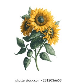 Diese Aquarell-Kunstwerke, die die Schönheit der Natur bewundern, erfassen das Wesen der Sonnenblumen. Die lebhaften Farben und die zarten Pinselstriche bringen die strahlenden Blüten zum Leben.