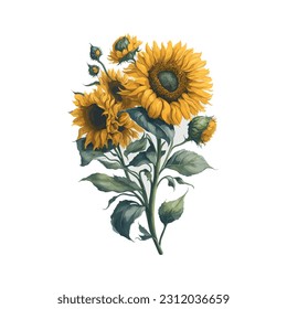 A stunning representation of nature's beauty, this watercolor artwork captures the essence of sunflowers. The soft, translucent washes of color create a captivating effect and vibrant yellow petals.