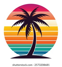 Stunning Retro Sunset with Palm Tree Design
