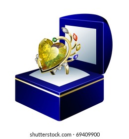 Stunning ring with heart shape diamond and gems in gift box-vector (see jpg version in my portfolio)