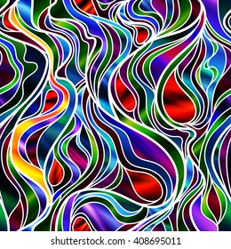 Stunning seamless abstract stained glass window design, in psychedelic colors. Vector EPS-10 file, transparency used. 