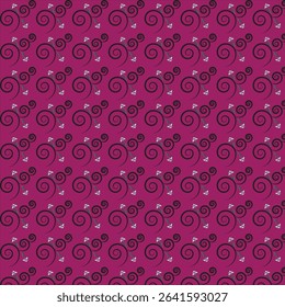 A stunning, seamless floral pattern design features delicate flowers and swirling accents on a rich magenta background. This elegant vector illustration showcases a repeating, stylized floral texture.
