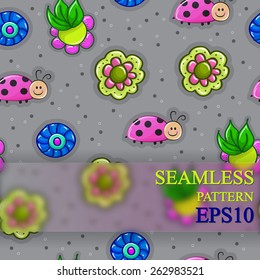 Stunning seamless pattern with insects in flowers in vector. Awesome cartoon seamless pattern for lovely childish designs