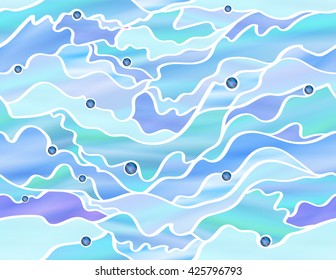 Stunning seascape themed abstract stained glass window design, in sky blue tones. Vector EPS-10 file, transparency used. 