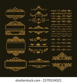 A stunning set of calligraphic vintage golden page decoration elements. Perfect for enhancing invitations, cards, or designs with ornate elegance and timeless sophistication.
