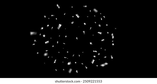 Impresionante fondo de confeti de plata con zigzags que caen para la celebración. Ilustración vectorial de decoración festiva