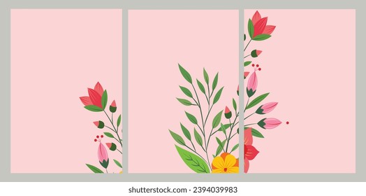Stunning social media banners featuring a beautiful set of leaves and flowers with minimal abstract organic shapes. Versatile templates suitable for posts, cards, covers, and more. Vector illustration