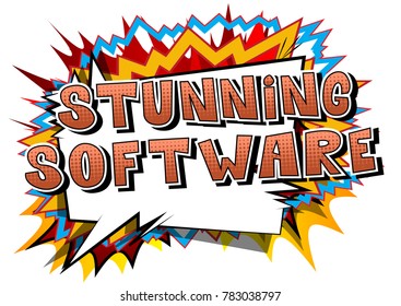 Stunning Software - Comic book style word on abstract background.