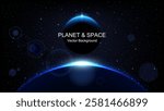 Stunning Solar Eclipse. Glowing Planet Eclipse, Universe, Space and Solar Light Glare. Abstract Sun Ring with Golden Glow and Earth Horizon Lights - Realistic Sunrise Vector Illustration