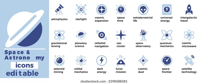 Stunning space and astronomy vector set perfect for science projects branding and education High quality and fully editable