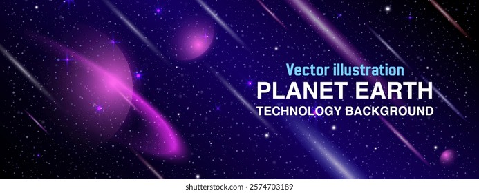 Stunning Space Banner and Background: Bright Stars, Comets, Planets, and Colorful Nebulae in the Milky Way Galaxy - Vector Illustration of the Starry Night Sky