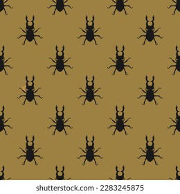 Stunning square tile with a cheerful animal drawing. Seamless pattern with stag beetle insect animal shape on peru background. Design for calendars with photos of wild animals.