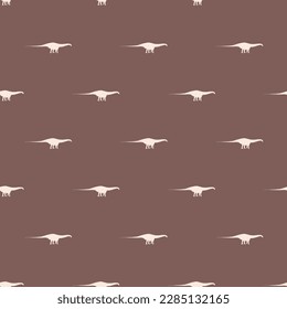 Stunning square tile with a cheerful animal drawing. Seamless pattern with dinosaur apatosaurus shape on moccasin background. Design for a business card with an animal graphic.