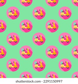 Stunning square tile with a cheerful food drawing. Seamless pattern with scooter on st. patrick's blue background. Design for a spiral pattern.