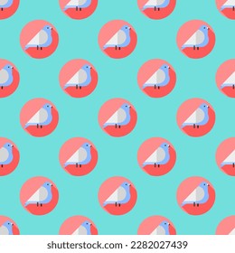 Stunning square tile featuring a whimsical animal drawing. Seamless pattern with pigeon on medium turquoise background. Design for a wall mural with an animal symbol.