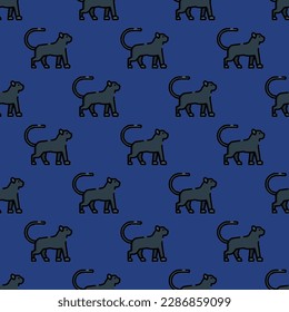 Stunning square tile featuring a whimsical animal drawing. Seamless pattern with panther on st. patrick's blue background. Design for a website background with an animal image.