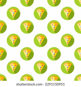Stunning square tile featuring a whimsical food drawing. Seamless pattern with pizza on black background. Design for menus to make them visually appealing.