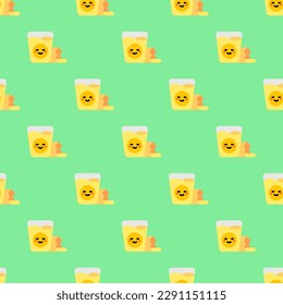 Stunning square tile featuring a whimsical food drawing. Seamless pattern with egg on st. patrick's blue background. Design for a checkered tablecloth.