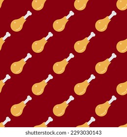 Stunning square tile featuring a whimsical food drawing. Seamless pattern with meat on carmine background. Design for a chemical-free wrap for spring rolls.