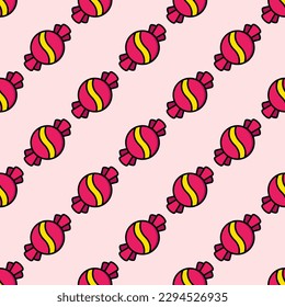 Stunning square tile featuring a whimsical food drawing. Seamless pattern with sweets on bubble gum background. Design for books to create a visually appealing layout.