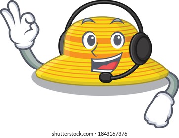 A stunning summer hat mascot character concept wearing headphone