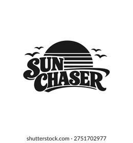 Stunning sun chaser logo design with birds and sunset