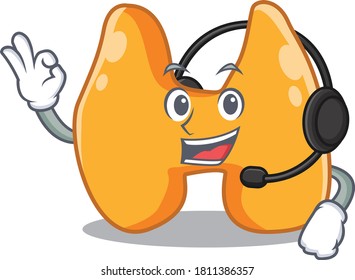 A stunning thyroid mascot character concept wearing headphone