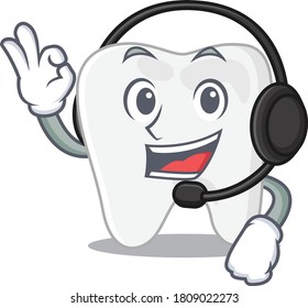 A stunning tooth mascot character concept wearing headphone