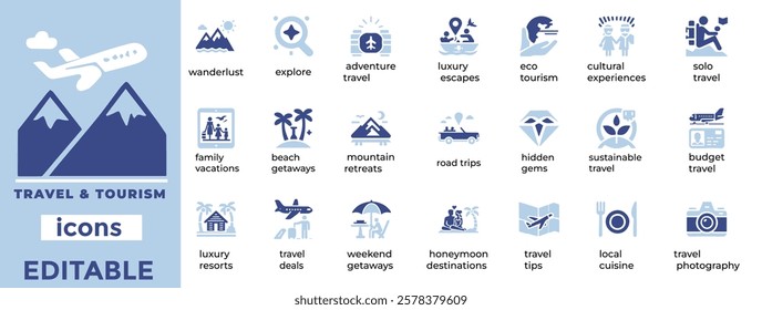 Stunning Travel and Tourism vector icons perfect for websites, apps, prints and more  High quality, scalable and versatile