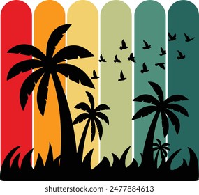 Stunning Tree and Sunset T-Shirt Vector Design Illustration.