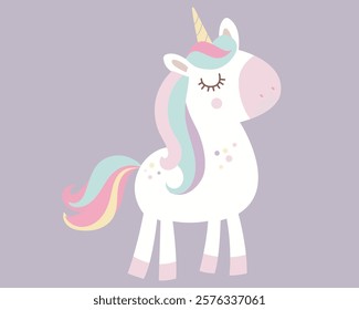 Stunning Unicorn Illustration on a Purple Background for an Enchanting and Mystical Fantasy World Theme Vector illustration
