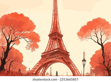 En una impresionante obra de arte vectorial, la Torre Eiffel ocupa el centro de la escena, su intrincado marco revive con precisión y gracia, encarnando el encanto y el espíritu artístico eternos de París. 🗼 🎨